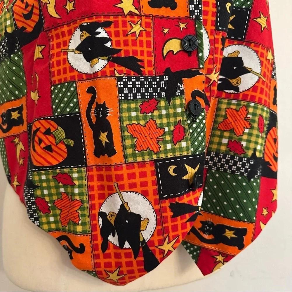 Basic Editions Vintage 80s 90s Halloween Teddy Bear Witch Pumpkins Vest Size L - Picture 4 of 8